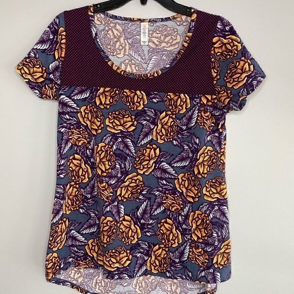 LuLaRoe Top Perfect T Purple Floral XS‎ - Picture 1 of 3